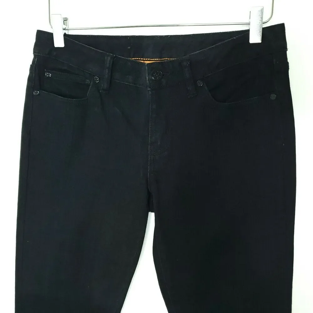 Tory Burch Super Skinny Jeans 28 Black Logo Pocket Mid Rise stretch